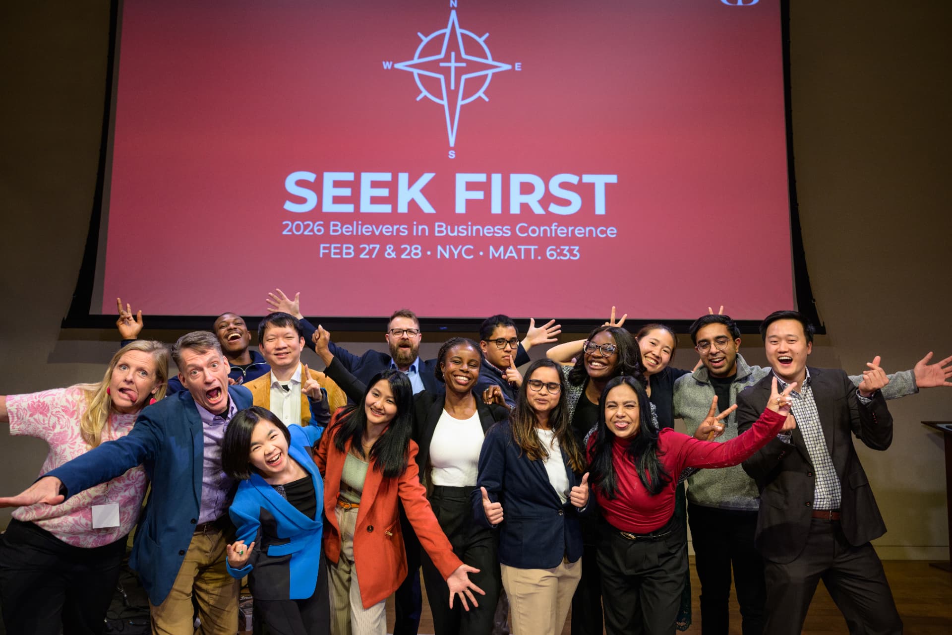 The team on stage at the 2026 Believers in Business Conference in New York